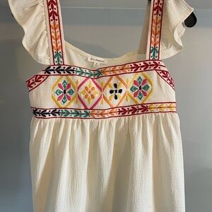 Blu Pepper Cream Top with Colorful Embroidery